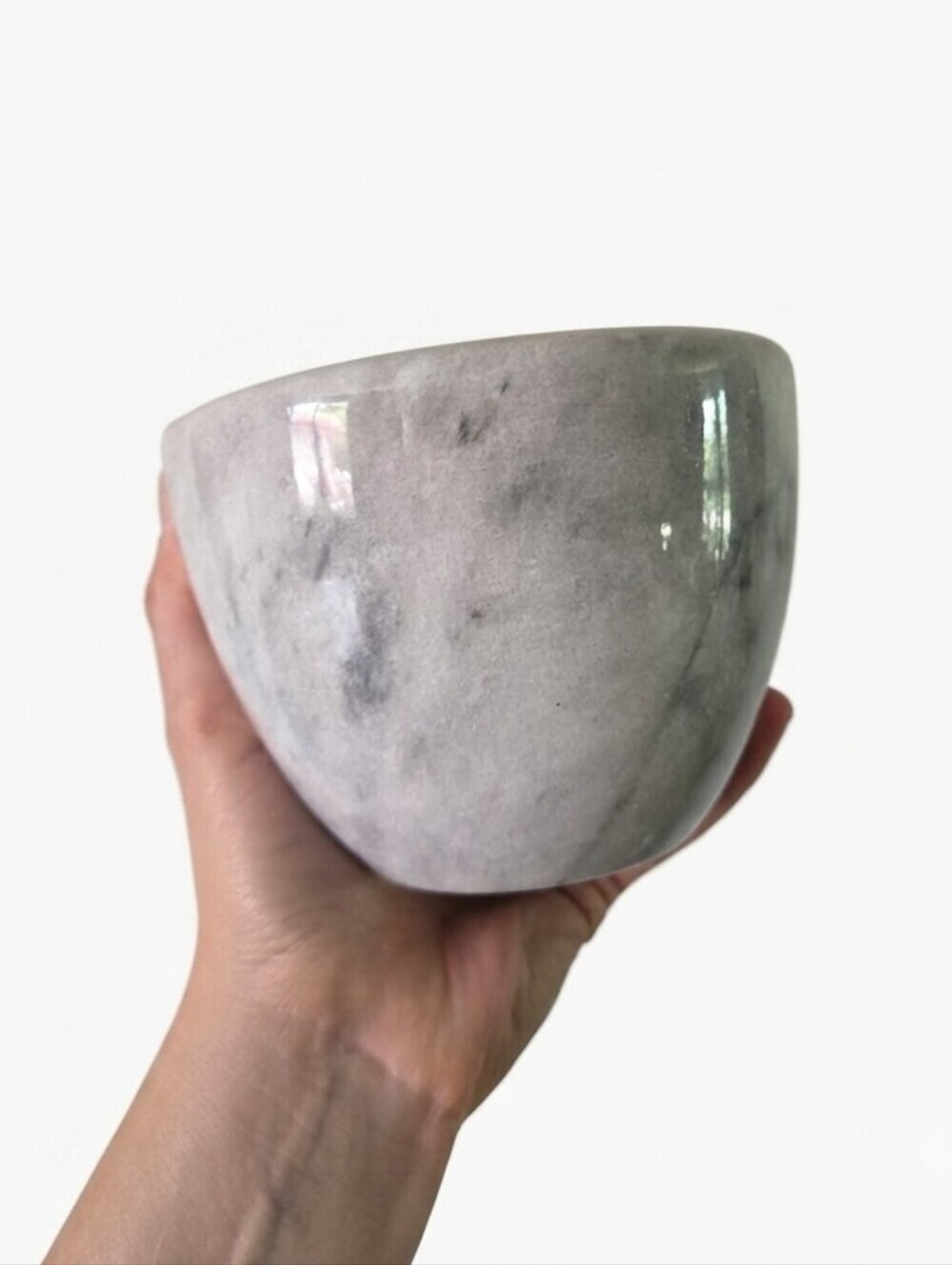 Solid Marble Decorative Bowl – Minimalist Stone Planter/Catch-all – Grey & White